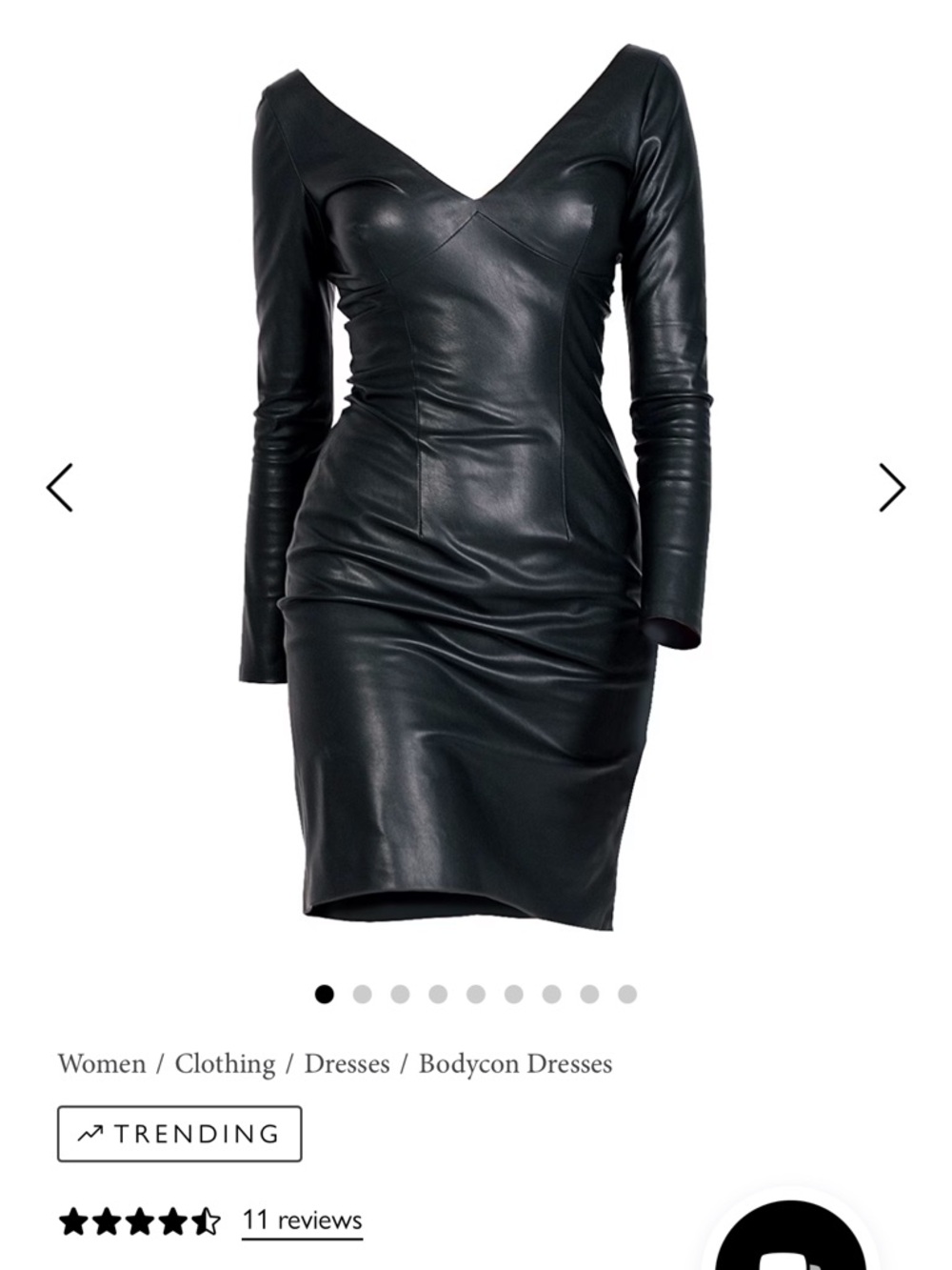Black Faux Leather V-Neck Long Sleeve Dress New without tags